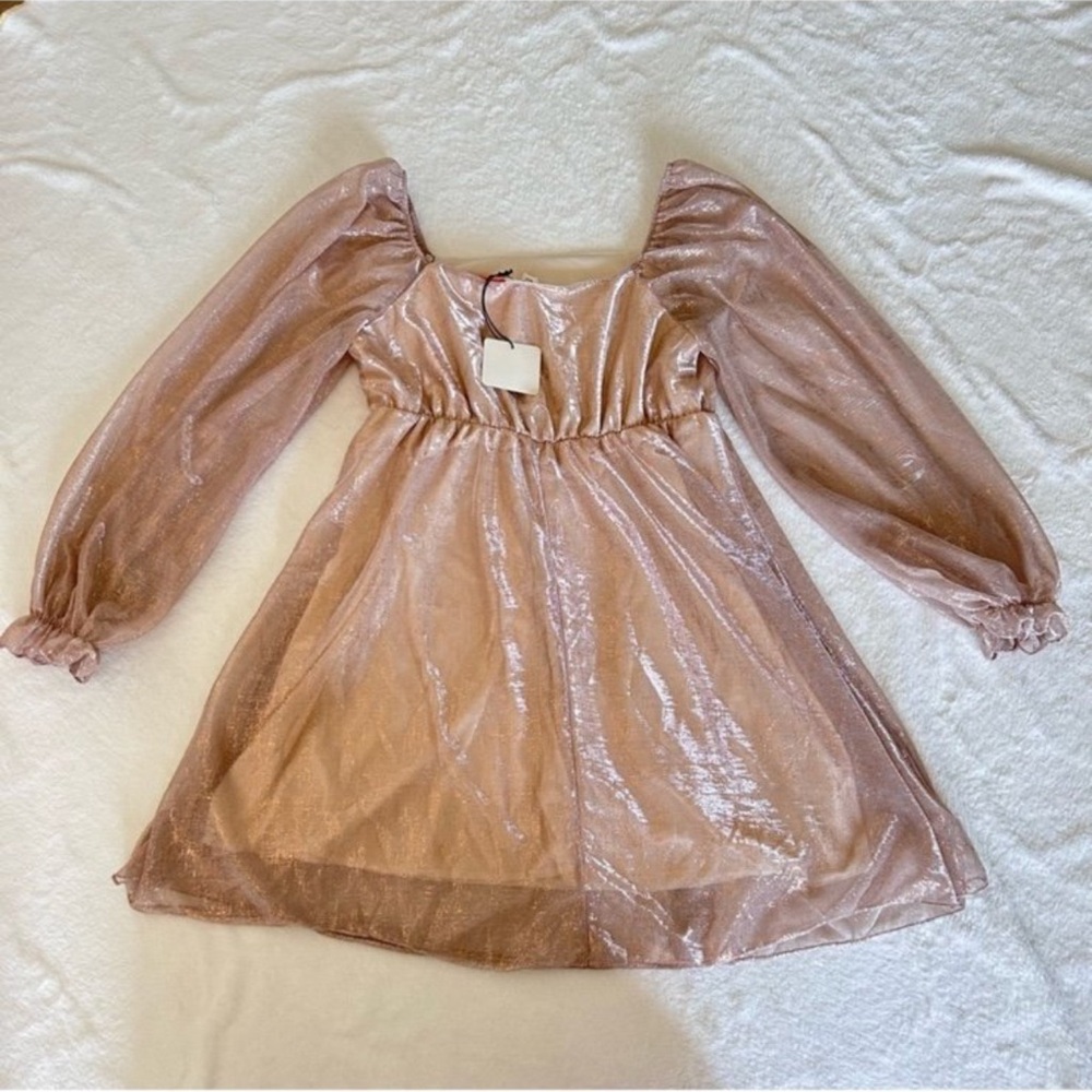 NWT Small Wisteria Lane for Anthropologie Gold Glitter Shimmer Babydoll Dress - Picture 5 of 7